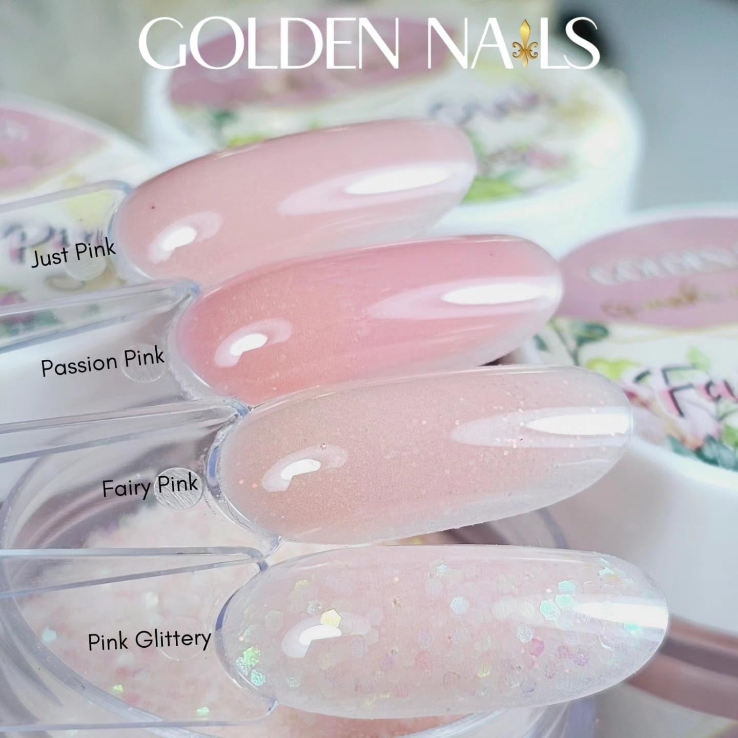 Acrílico Pink Glittery /Golden Nails